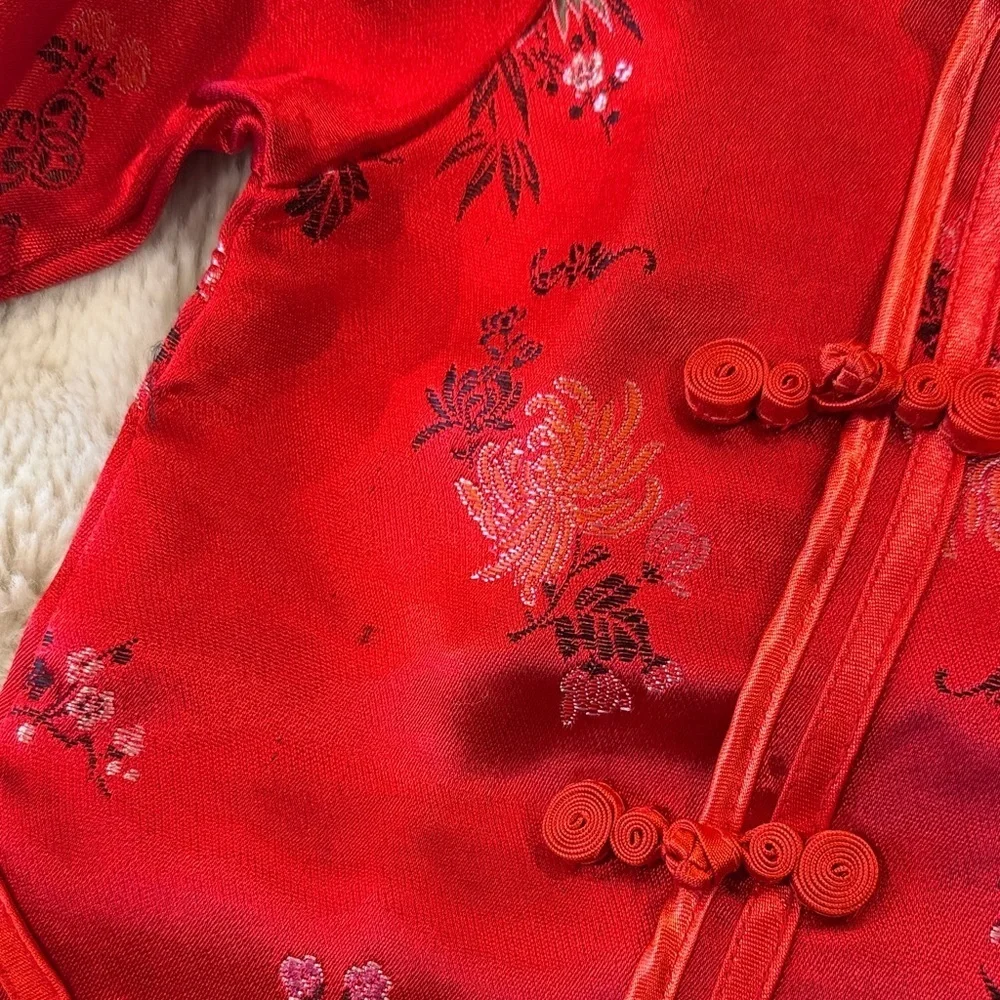 VINTAGE Golden Dragon Red Satin Top